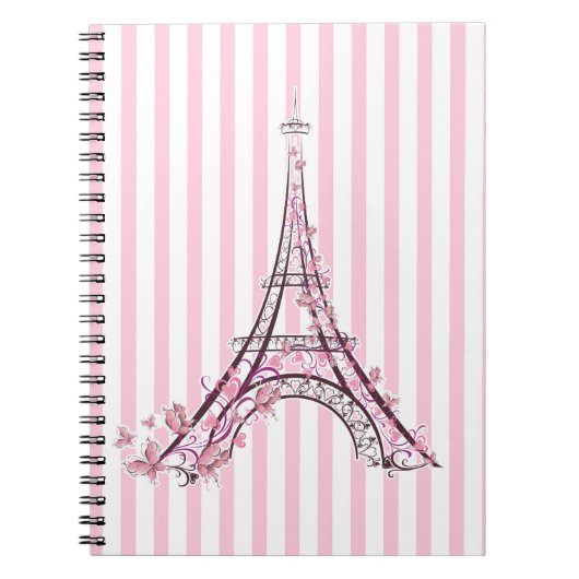 Roze harten en Butterflies Paris Eiffel Tower Notitieboek (Voorkant)