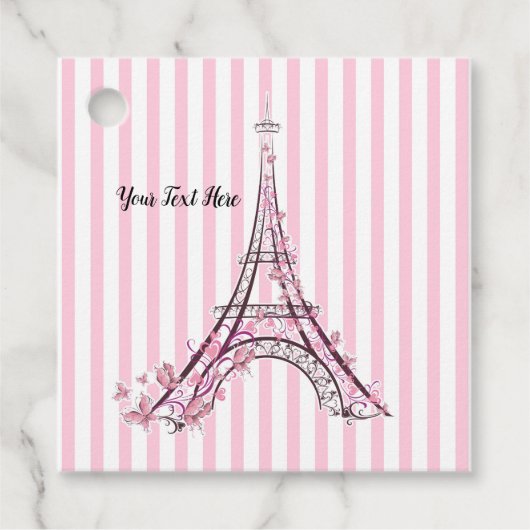 Roze harten en Butterflies Paris Eiffel Tower Part Bedankjes Labels (Voorkant)