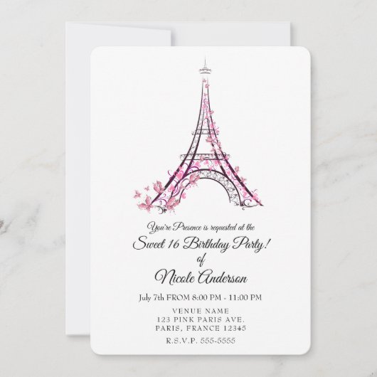 Roze harten en Butterflies Paris Eiffel Tower Part Kaart (Voorkant)