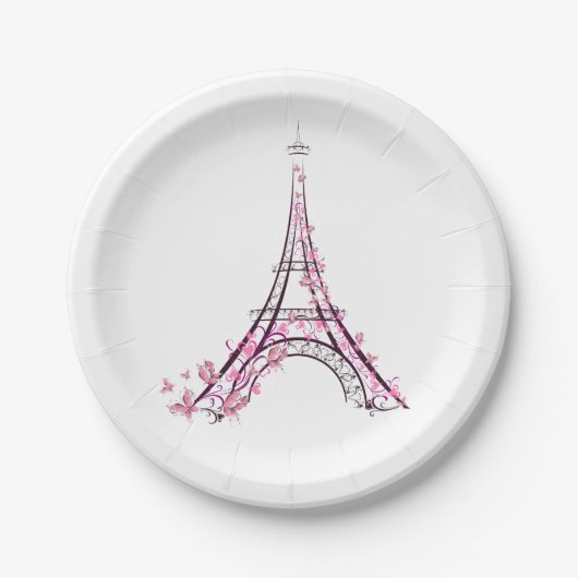 Roze harten en Butterflies Paris Eiffel Tower Part Papieren Bordje (Voorkant)