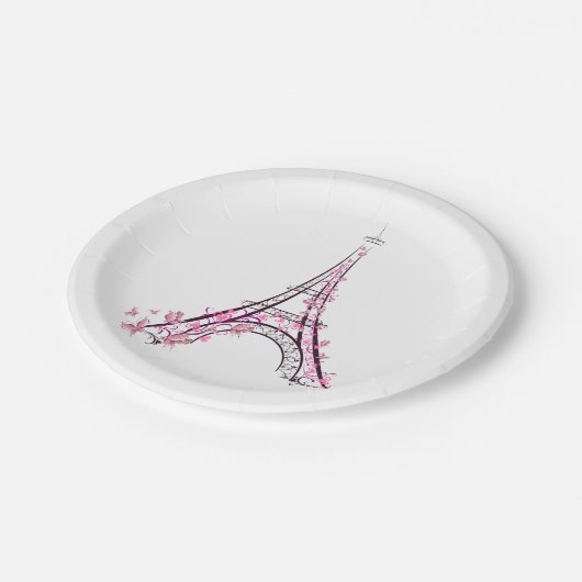 Roze harten en Butterflies Paris Eiffel Tower Part Papieren Bordje (Gekanteld)