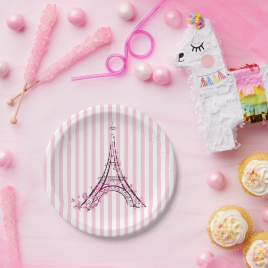 Roze harten en Butterflies Paris Eiffel Tower Part Papieren Bordje (Feest)