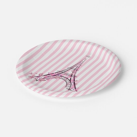 Roze harten en Butterflies Paris Eiffel Tower Part Papieren Bordje (Gekanteld)