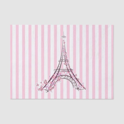 Roze harten en Butterflies Paris Eiffel Tower Part Tissuepapier (Voorkant)
