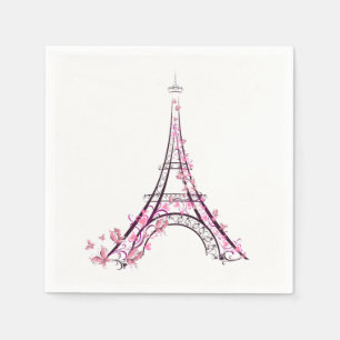 Roze harten en Butterflies Paris Eiffel Tower Servet