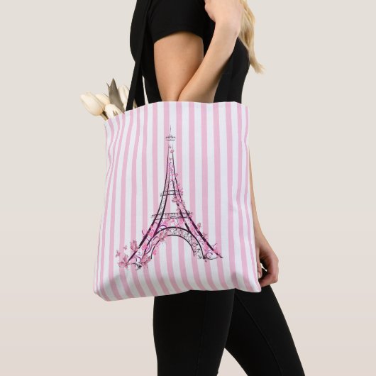 Roze harten en Butterflies Paris Eiffel Tower Tote Bag (Dichtbij)
