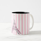 Roze harten en Butterflies Paris Eiffel Tower Tweekleurige Koffiemok (Voorkant rechts)