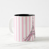 Roze harten en Butterflies Paris Eiffel Tower Tweekleurige Koffiemok (Voorkant links)