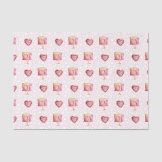 Roze harten en cake (Design 60 Roze Serie) Tissuepapier (Voorkant)