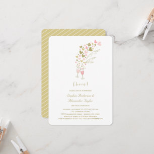 Roze harten en champagne Cheers Engagement Party Kaart