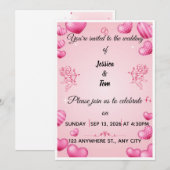 Roze Harten en Cupido's Trouw Uitnodiging (Voorkant / Achterkant)