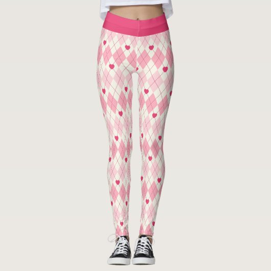 Roze harten en diamanten leggings (Voorkant)
