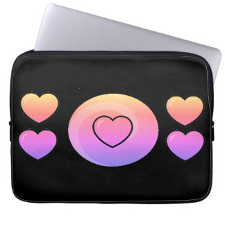 Roze harten en een cirkel op een zwarte achtergron laptop sleeve