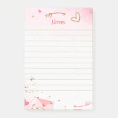 Roze harten en gouden glitter post-it® notes (Voorkant)