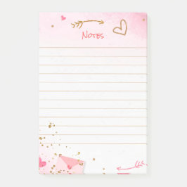 Roze harten en gouden glitter post-it® notes