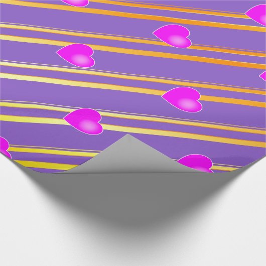 Roze harten en gouden strepen cadeaupapier (Hoek)