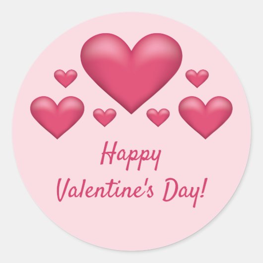Roze harten en Happy Valentijnsdag tekst Ronde Sticker (Voorkant)