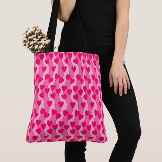 Roze harten en linnen Pattern Crossbody Bag Tote Bag (Dichtbij)