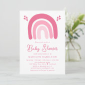 Roze Harten en Regenbogen Baby Shower Kaart (Staand voorkant)