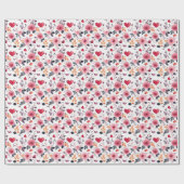 Roze harten en Rozen Cadeaupapier (Vlak)