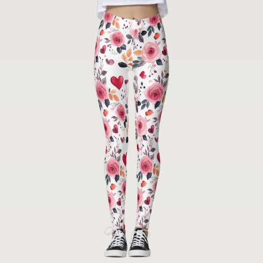 Roze harten en Rozen Leggings (Voorkant)