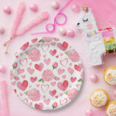 Roze harten en Rozen Papieren Bordje (Feest)