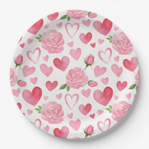 Roze harten en rozen papieren bordje