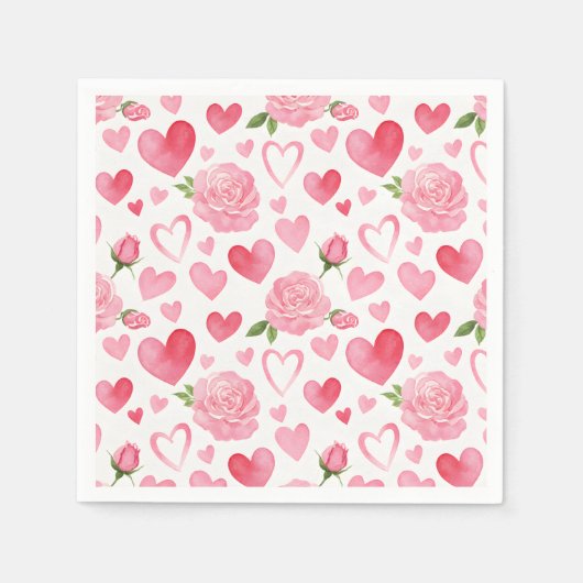 Roze harten en Rozen Servet (Voorkant)