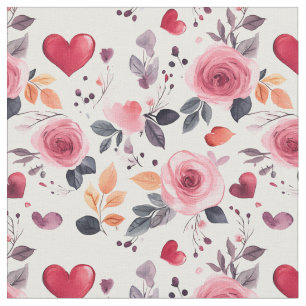 Roze harten en Rozen Stof