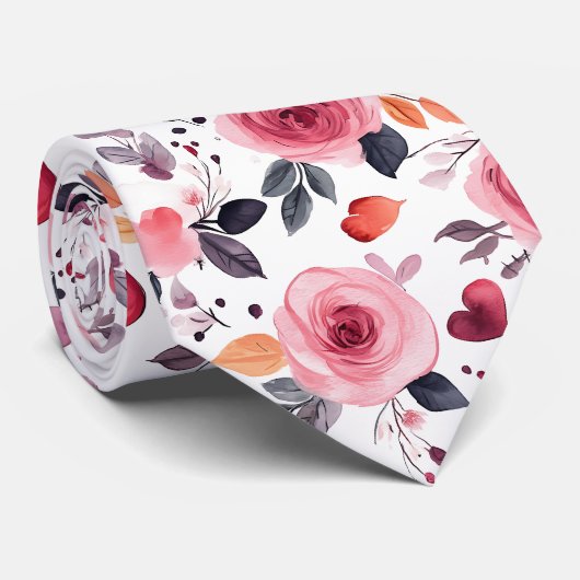 Roze harten en Rozen Stropdas (Opgerold)