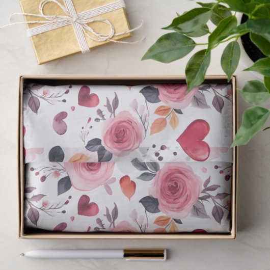 Roze harten en Rozen Tissuepapier (Geschenk)