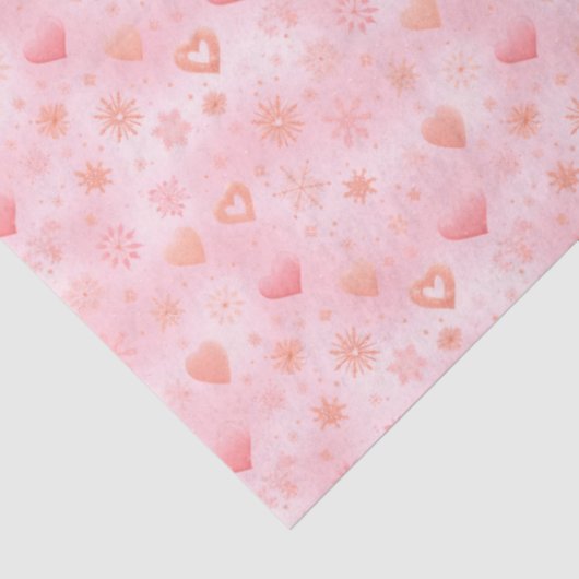 Roze harten en sneeuwvlokken Kerstmis Tissuepapier (Detail)