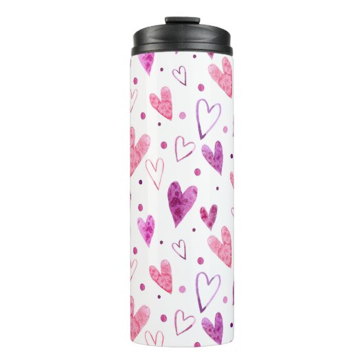 Roze harten en stippen: romantisch genot. thermosbeker (Voorkant)