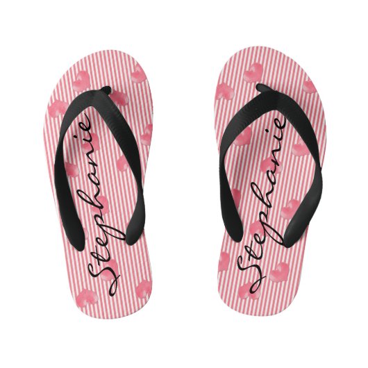 Roze harten en strips kinder teenslippers (Voetbed)