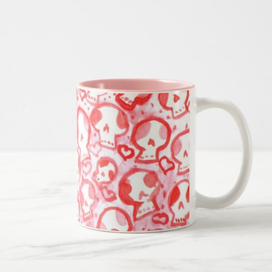 Roze harten en SuikerSkulls Tweekleurige Koffiemok (Rechts)
