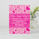 Roze harten en Typografie Valentijnsdag Party Kaart (Staand voorkant)