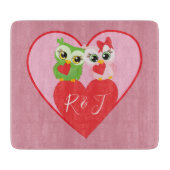Roze Harten en Uilen Monogram Initialen Snijplank (Voorkant)