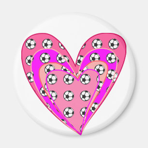 Roze harten en voetbalballen patroon magneet