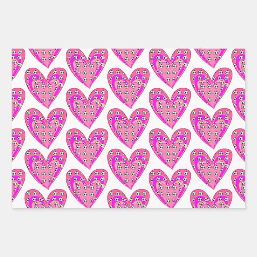 Roze harten en Voetballen patroon Inpakpapier Vel (Voorkant 3)