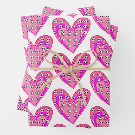 Roze harten en Voetballen patroon Inpakpapier Vel (In situ)