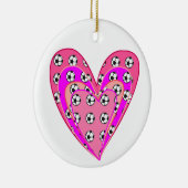 Roze harten en Voetballen patroon Keramisch Ornament (Rechts)
