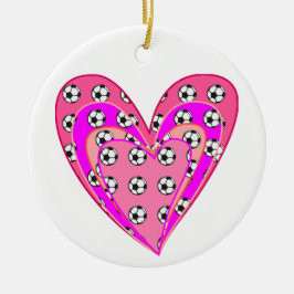 Roze harten en Voetballen patroon Keramisch Ornament
