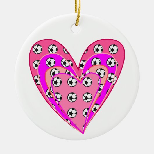 Roze harten en Voetballen patroon Keramisch Ornament (Voorkant)
