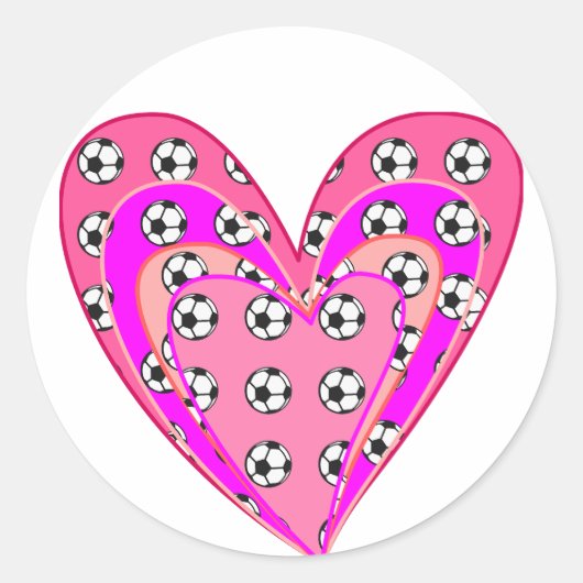 Roze harten en Voetballen patroon Ronde Sticker (Voorkant)