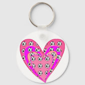 Roze harten en Voetballen patroon Sleutelhanger (Voorkant)