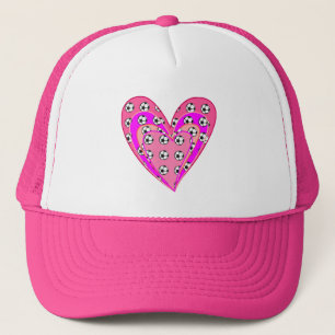 Roze harten en Voetballen patroon Trucker Pet