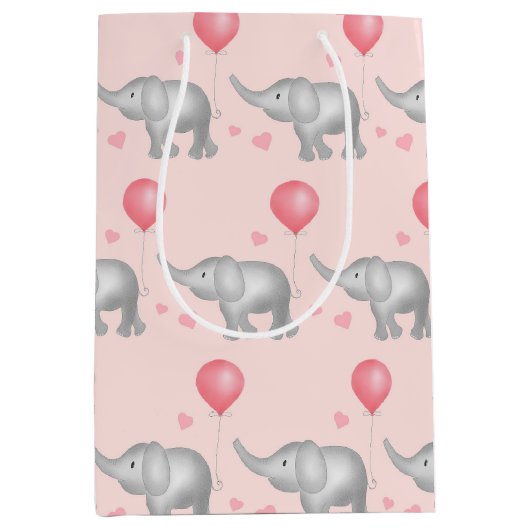 Roze harten en Waterverf Elephant Kinderen Medium Cadeauzakje (Voorkant)