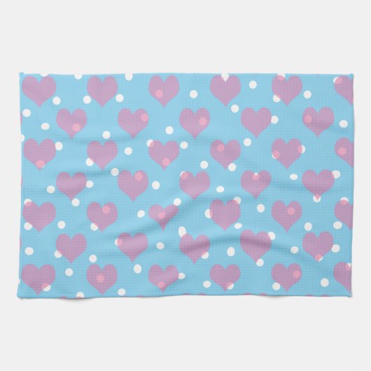 Roze harten en witte polka stippen theedoek (Horizontaal)