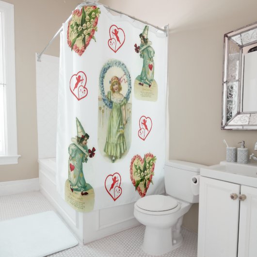 roze harten engel valentijnen douchegordijn (In situ)