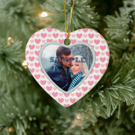 Roze harten Faux Diamond Valentijn Foto sjabloon Keramisch Ornament